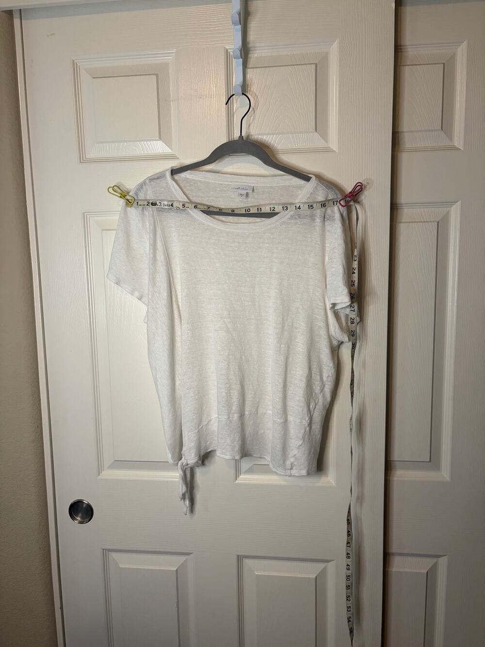Women’s J Jill 100% Linen Tie Front White Scoop Neck Tee XL
